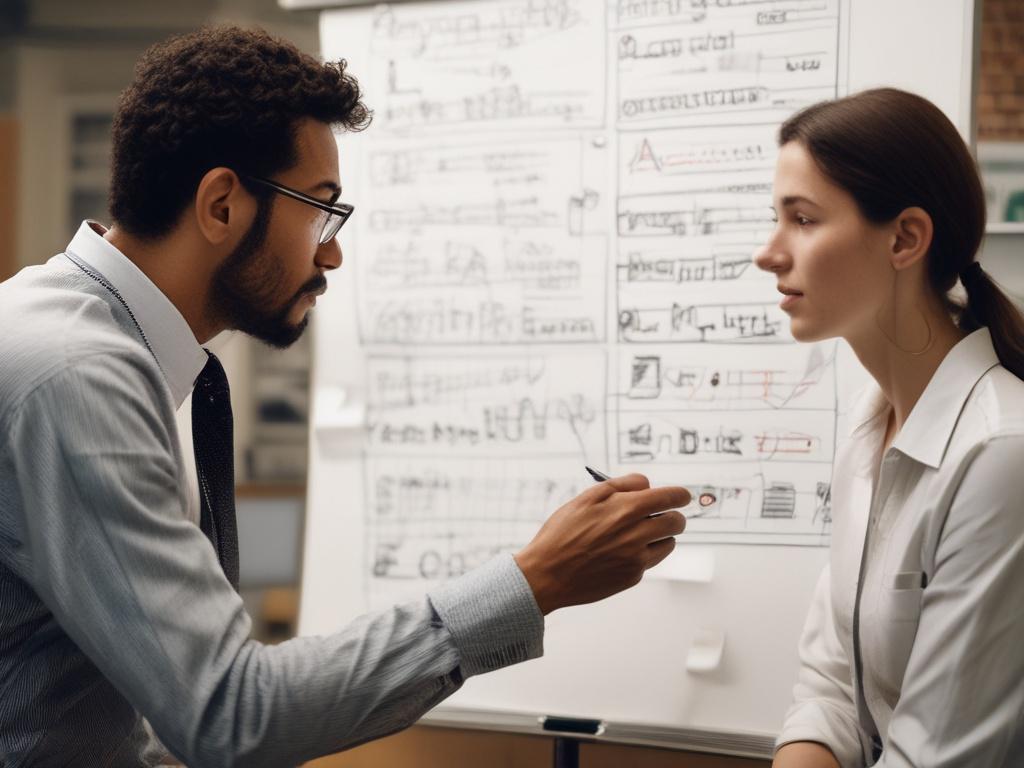 A close up of a mentor and mentee discussing strategies,