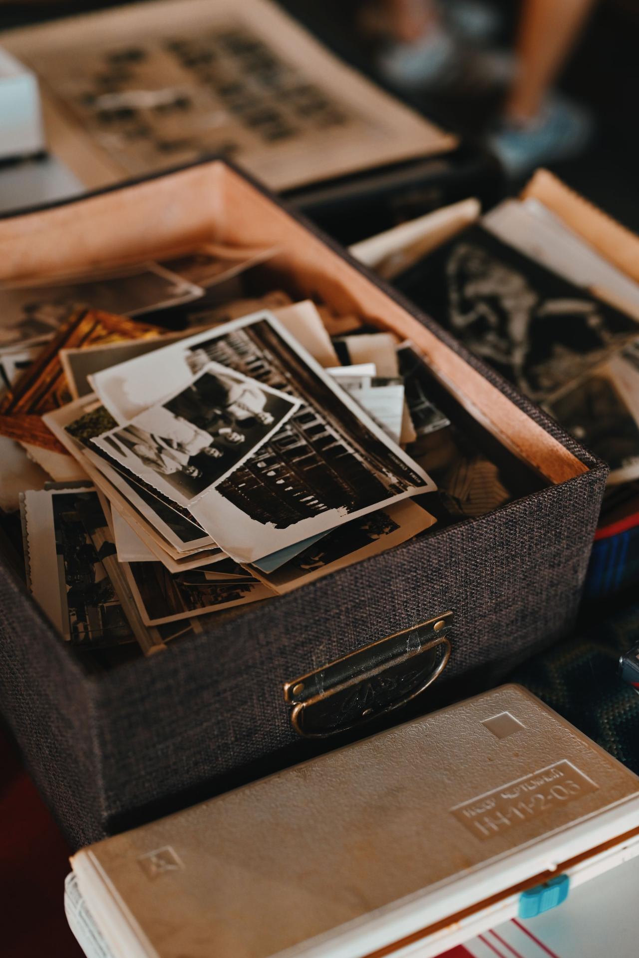 Box of old family photographs