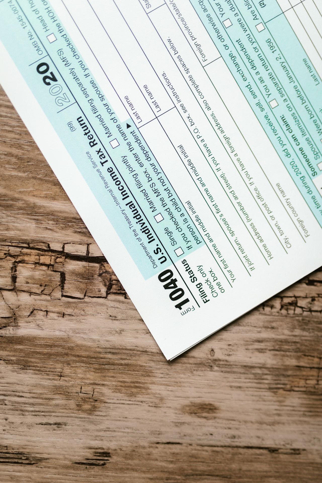 Federal tax forms on a desk