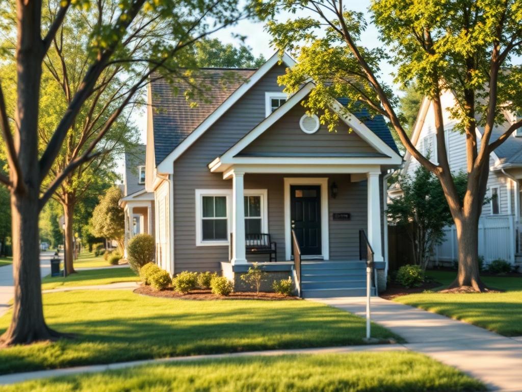**AI Image Generation Prompt**

Create a realistic high-resolution photo that embodies the essence of "The Winner Realty Investor Corridor: South & West Louisville." The focal point of the image should feature a modern, well-maintained single-family home with a welcoming front porch, showcasing the possibilities of property investment in this area. The house should be situated slightly off-center in the frame to create a balanced composition, allowing for clear visibility of both the home and its welcoming 