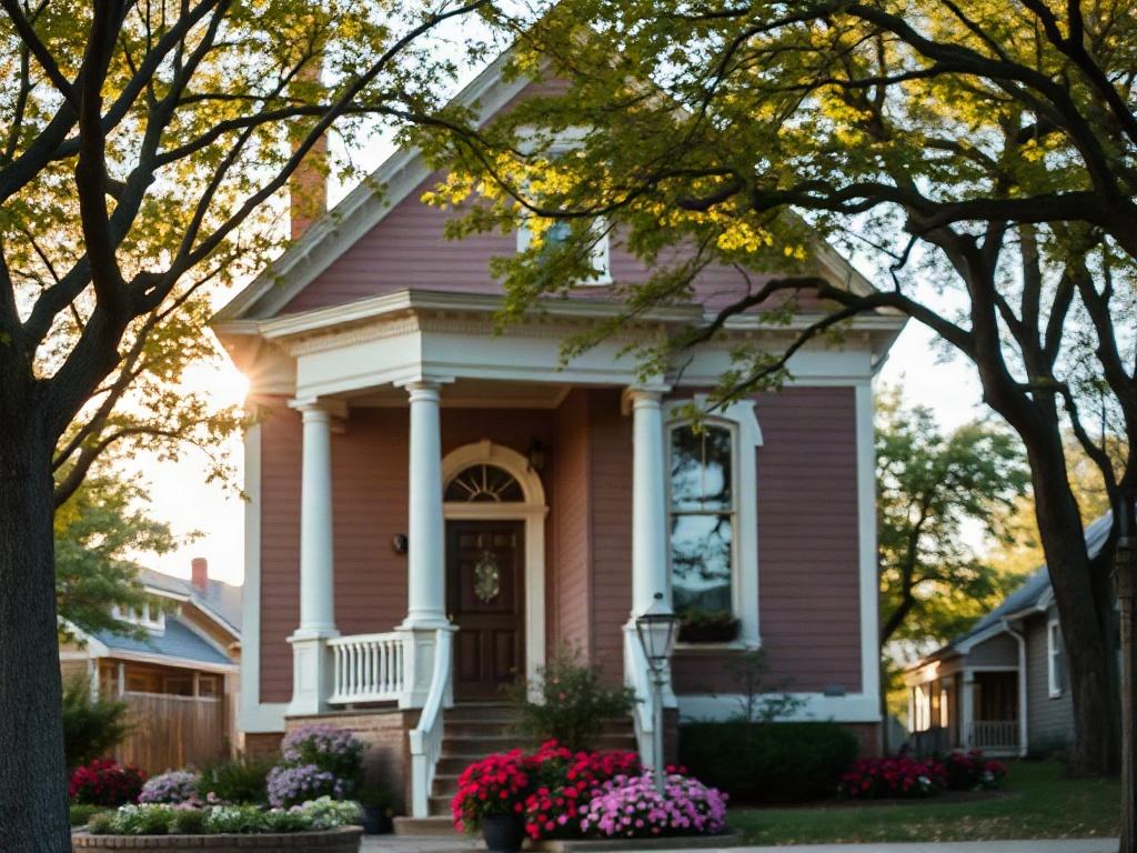 **AI Image Generator Prompt:**

Create a hyper-realistic high-resolution photograph that captures the essence of Crescent Hill and Original Highlands, KY, focusing on a single, beautifully maintained historic home. The home should showcase charming architectural features typical of the area, such as a classic front porch with columns, period-appropriate detailing, and vibrant flowers in the garden. Use a 45mm f/1.2 lens style to achieve a shallow depth of field, ensuring the house is sharply in focus while 