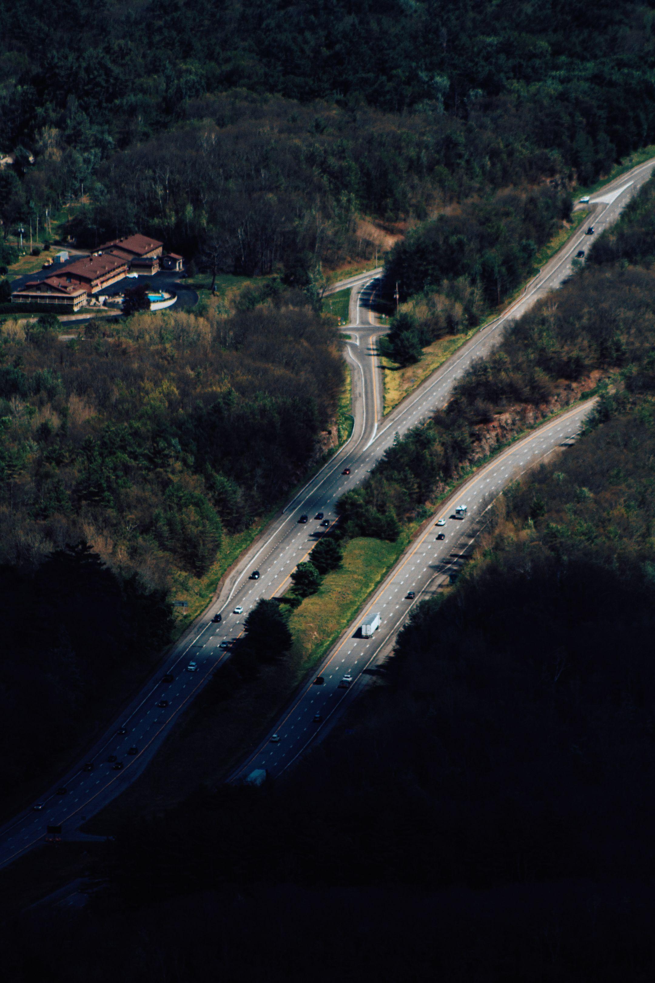 Aerial view of a highway with traffic