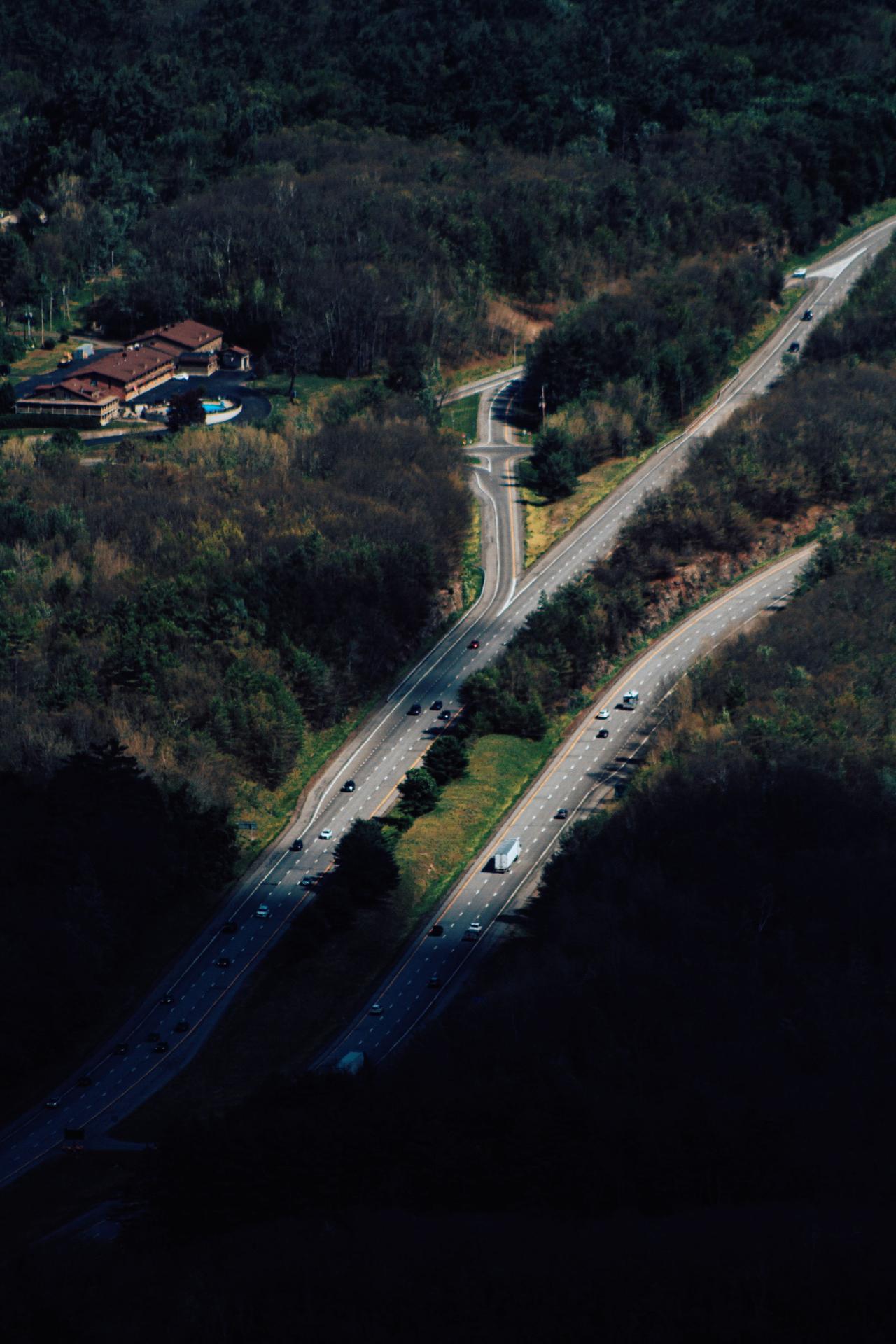 Aerial view of a highway with traffic