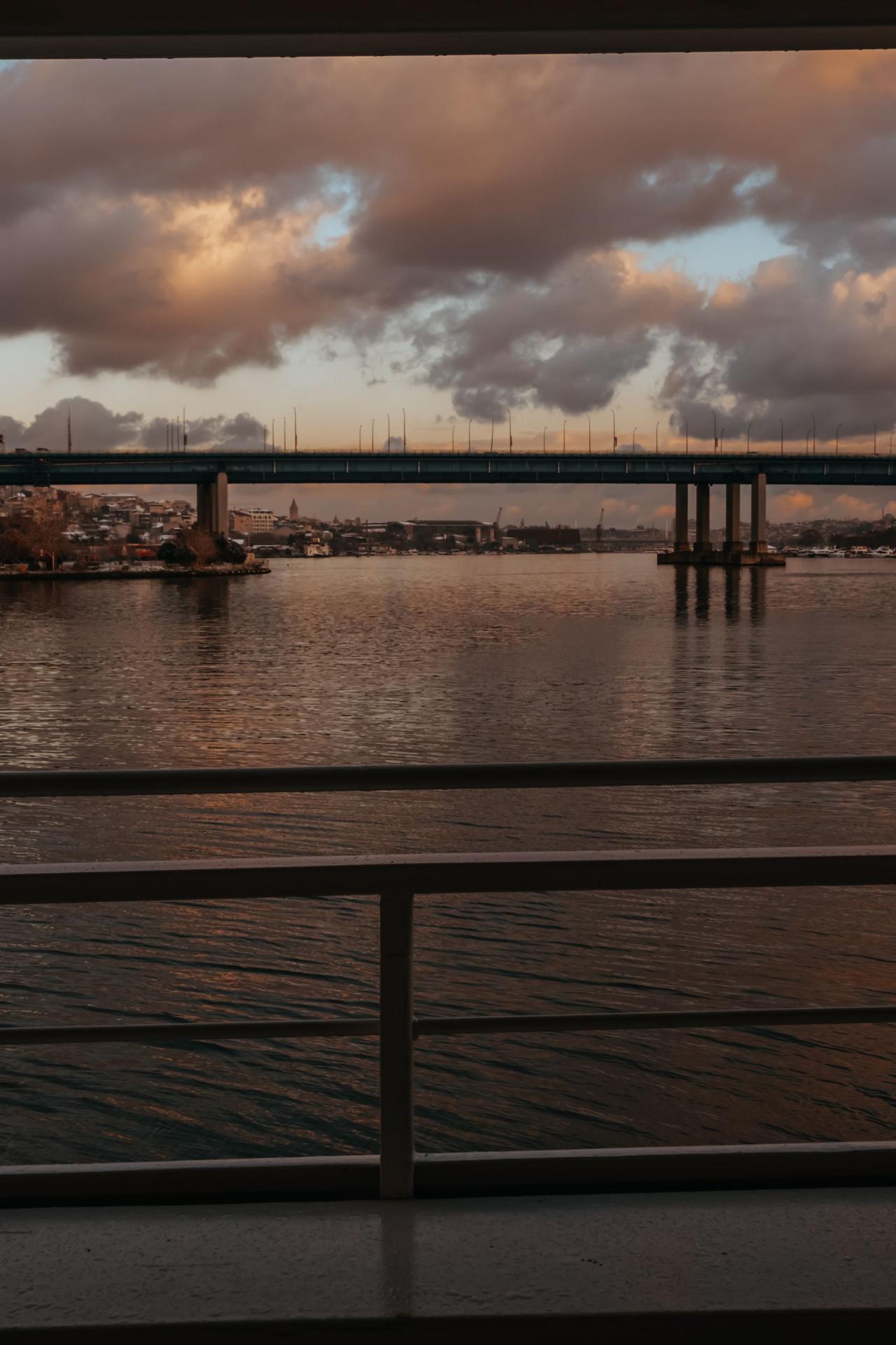 Bridge over a river at dusk