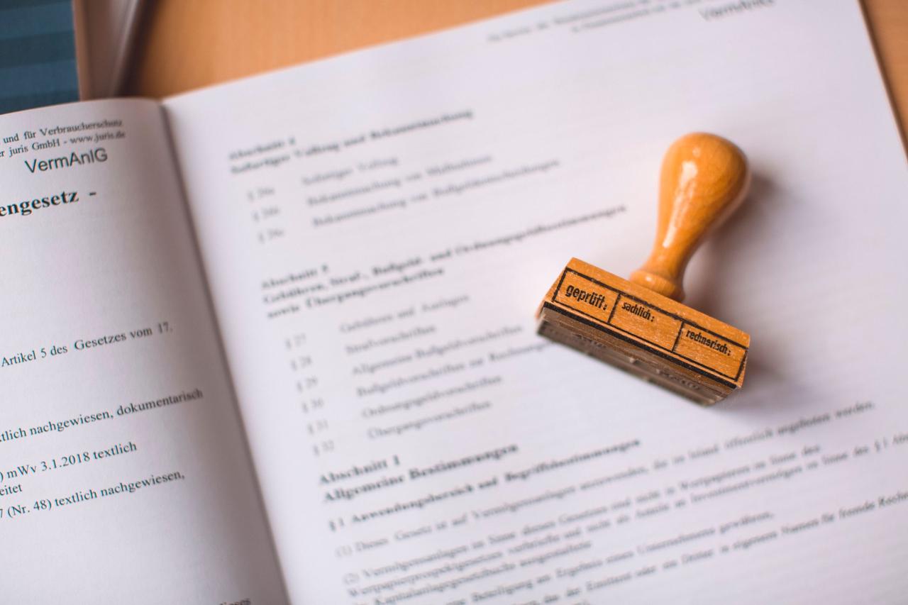 Rubber stamp on legal documents