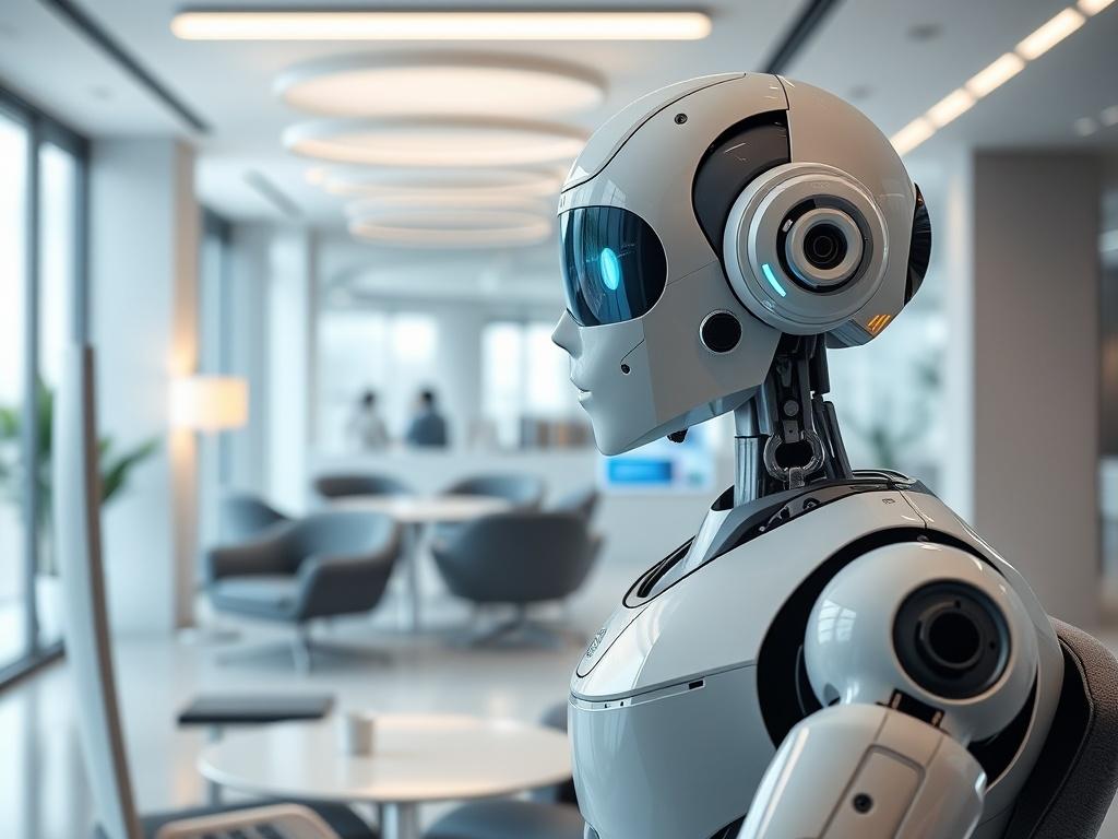 A hyper realistic close up shot of a modern AI