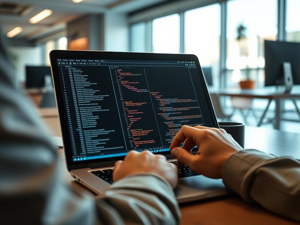 A close up of a technician configuring software on a