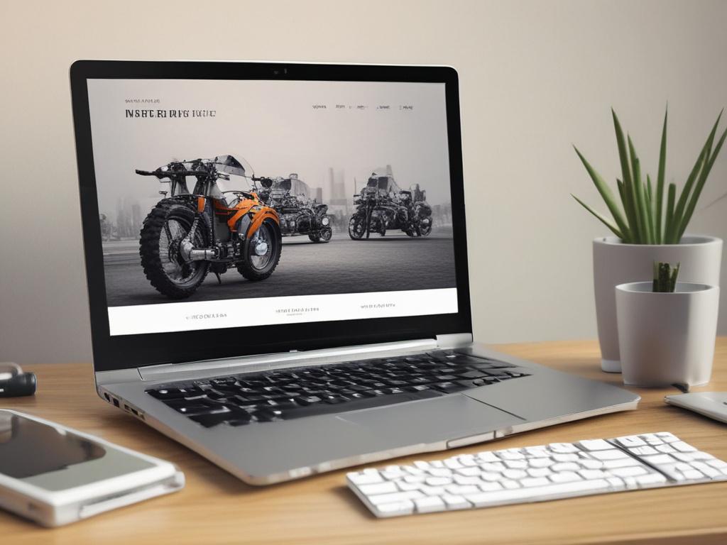 A realistic high-resolution photo of a sleek laptop displaying a visually appealing website design on its screen. The laptop is placed on a clean, minimalist desk with soft natural lighting. The background is softly blurred, emphasizing the laptop and website interface. The color palette is warm and inviting, aligning with the RGB(155, 2, 2) primary color scheme. This composition captures the essence of modern web design and portfolio development.
