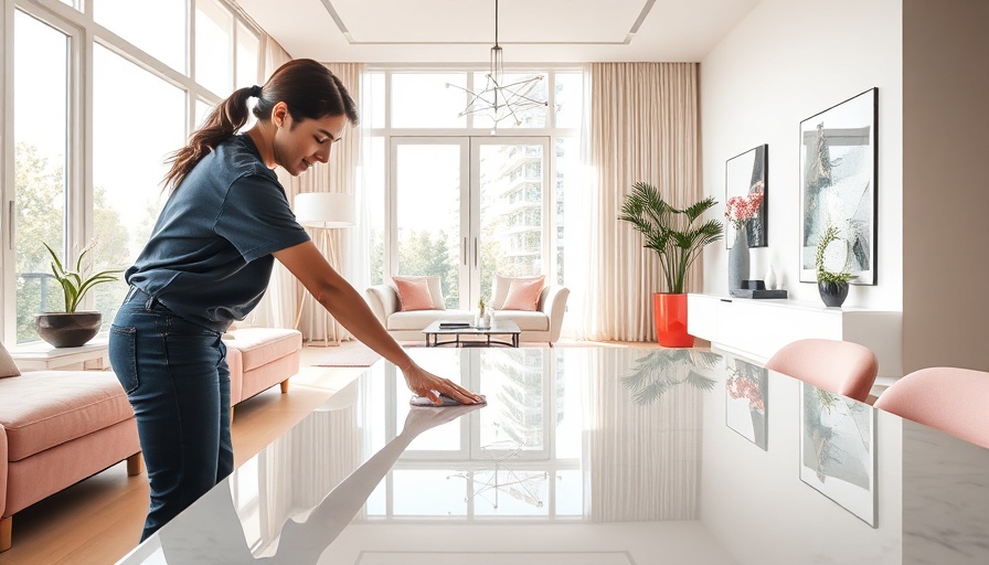 Professional cleaner in elegant modern home with rose pink accents