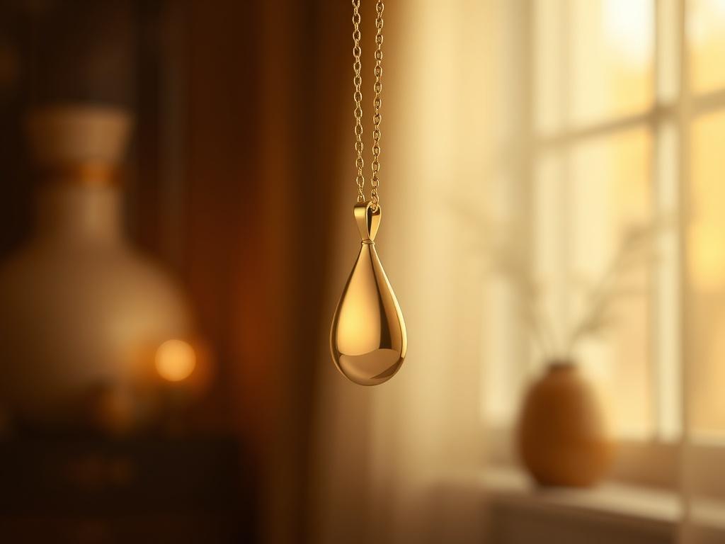 A classic gold pendant elegantly hanging from a delicate chain,