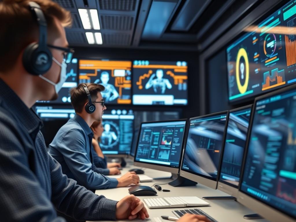 A hyper realistic image depicting a sophisticated control center with