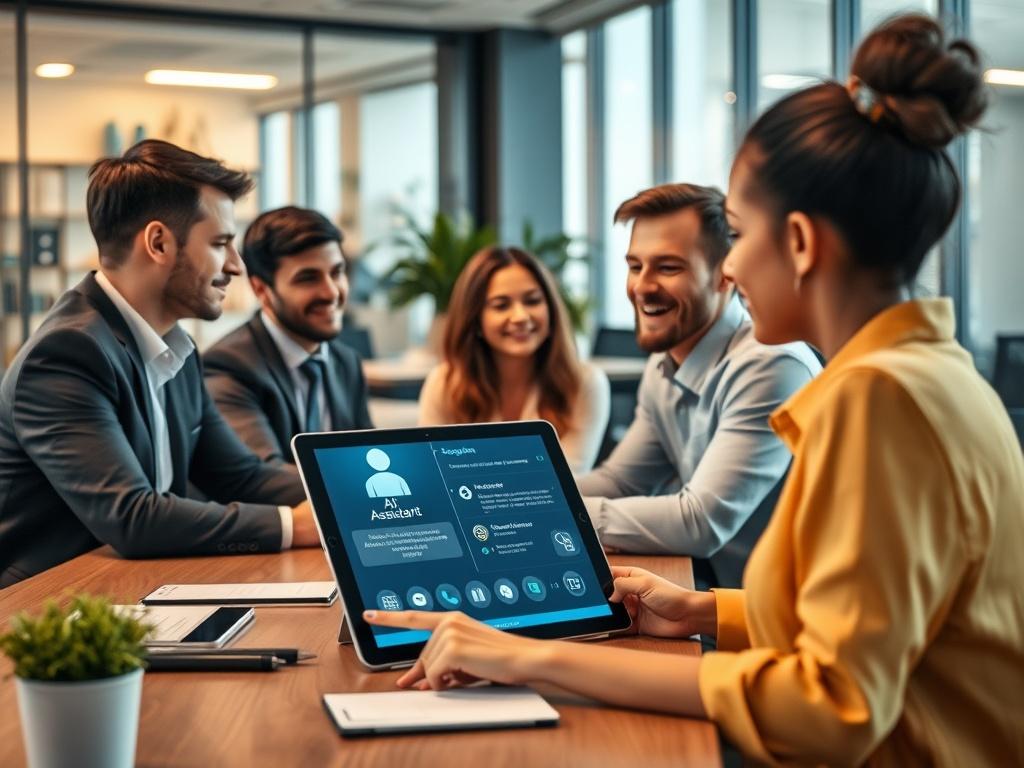 A hyper realistic image showcasing a busy office environment where