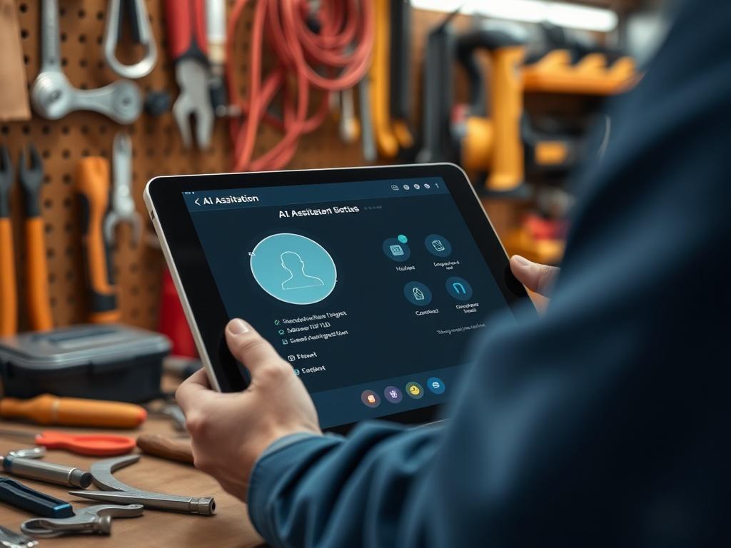 A hyper realistic close up of an AI assistant interface