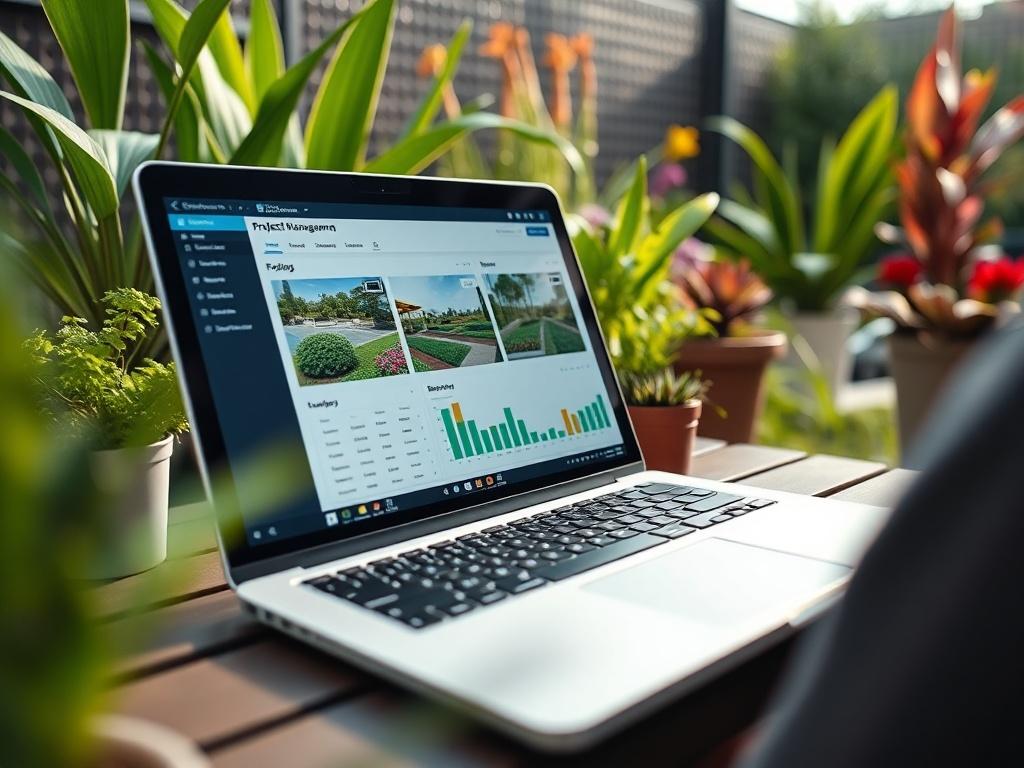 A hyper realistic close up of a landscaping project management