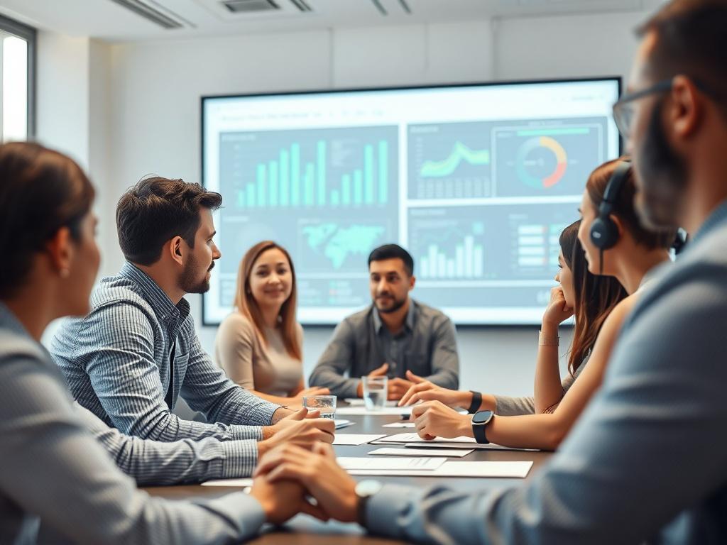 A team of employees participating in a training session, learning