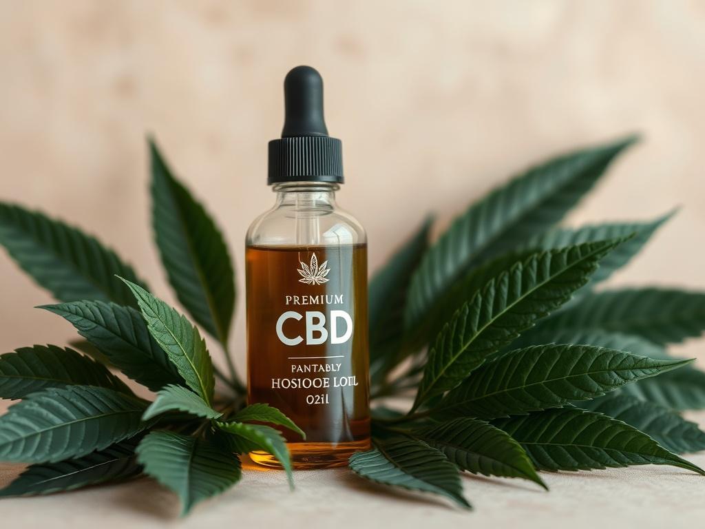 A realistic high resolution of a bottle of premium CBD