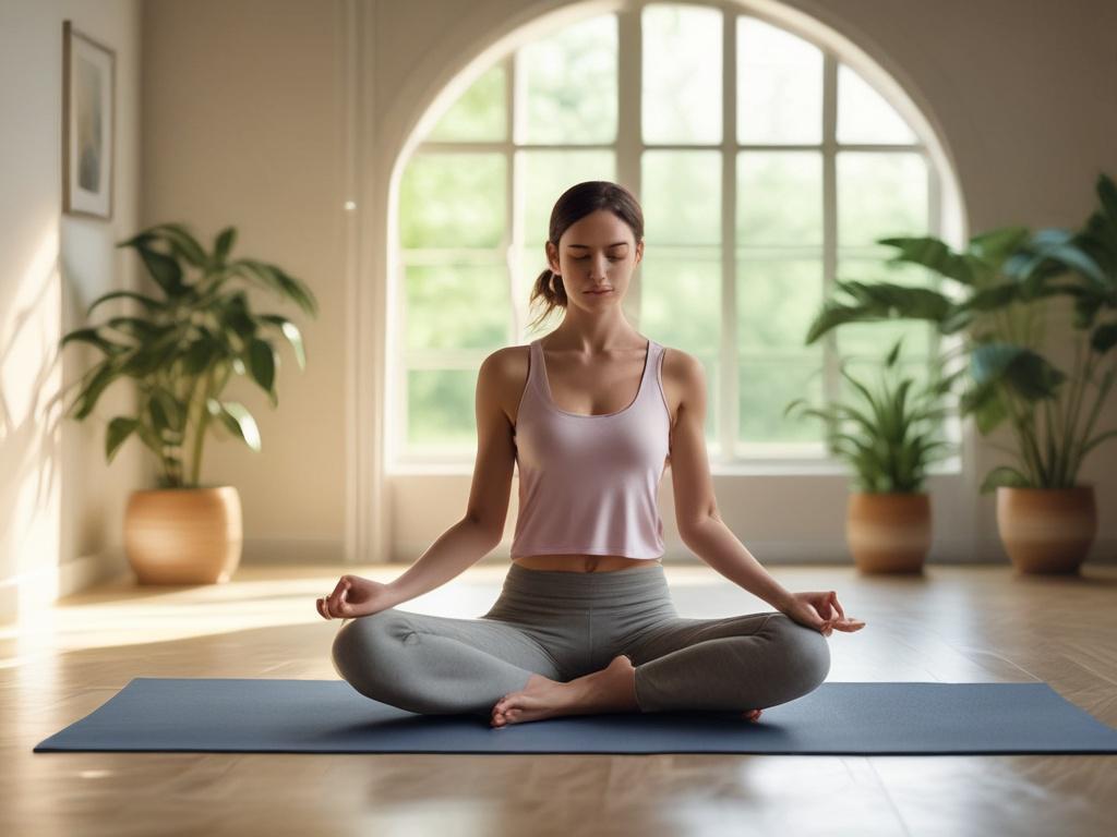 A serene yoga instructor demonstrating a gentle yoga pose in