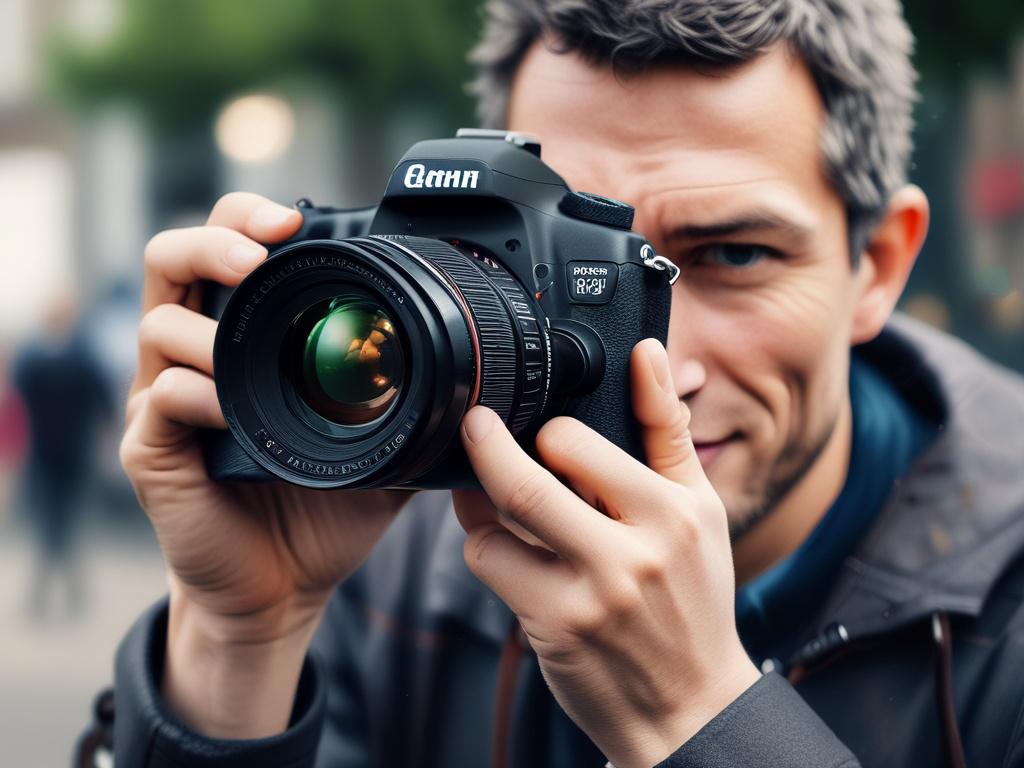A hyper realistic close up shot of a professional photographer