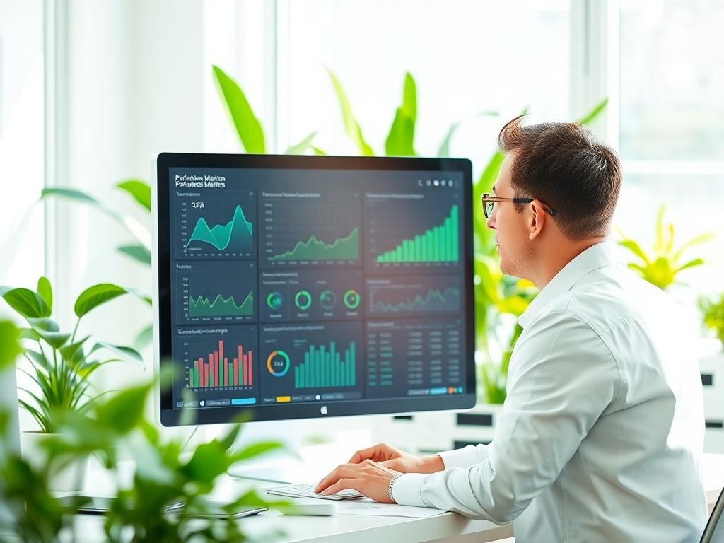 An IT technician reviewing performance metrics on a computer screen,