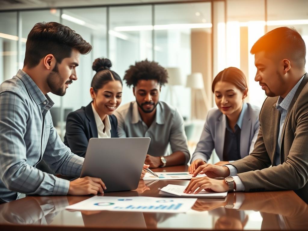 A close up shot of a diverse group of professionals