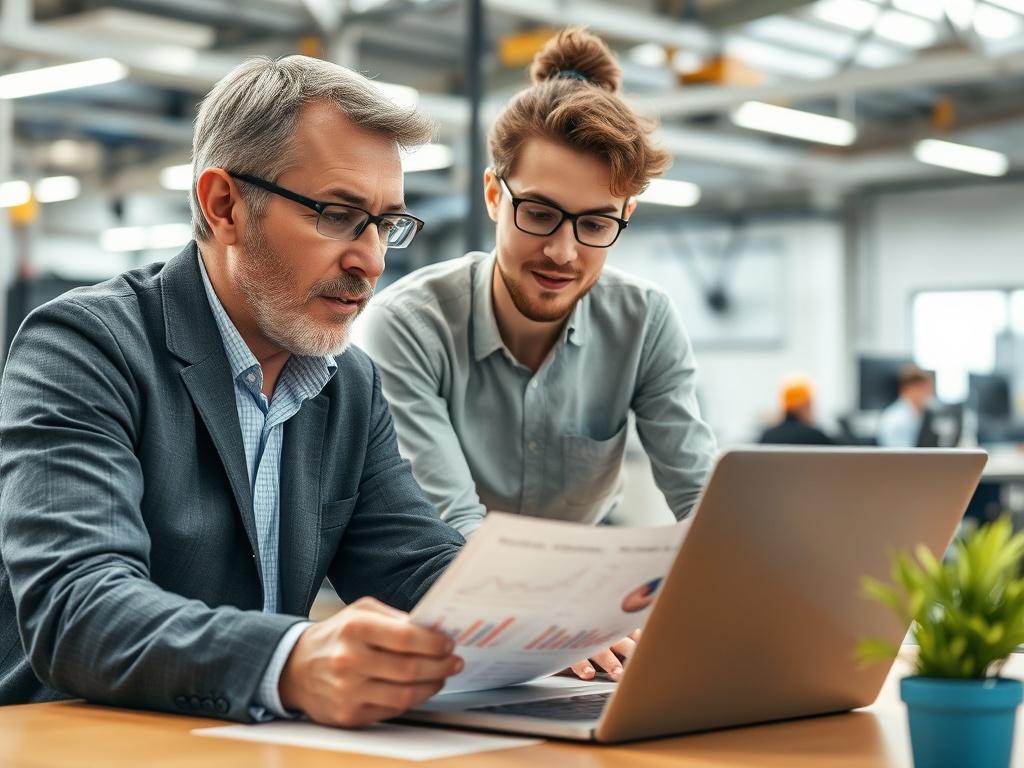 A focused and engaged mentor and mentee in a modern