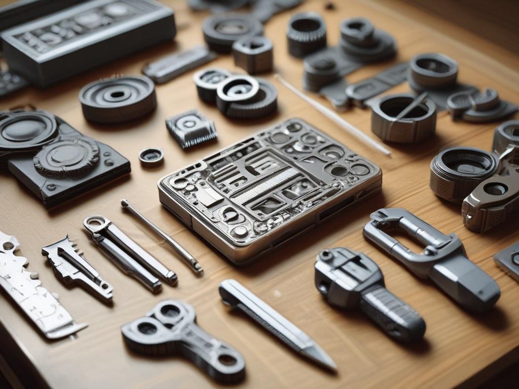 A detailed close-up shot of a prototype on a workbench, showcasing intricate designs and components. The prototype is partially assembled, with tools and materials scattered around. The background is softly blurred, highlighting the craftsmanship and innovation in the design process. The lighting is bright and focused, emphasizing the prototype's features and the meticulous work involved in its creation.