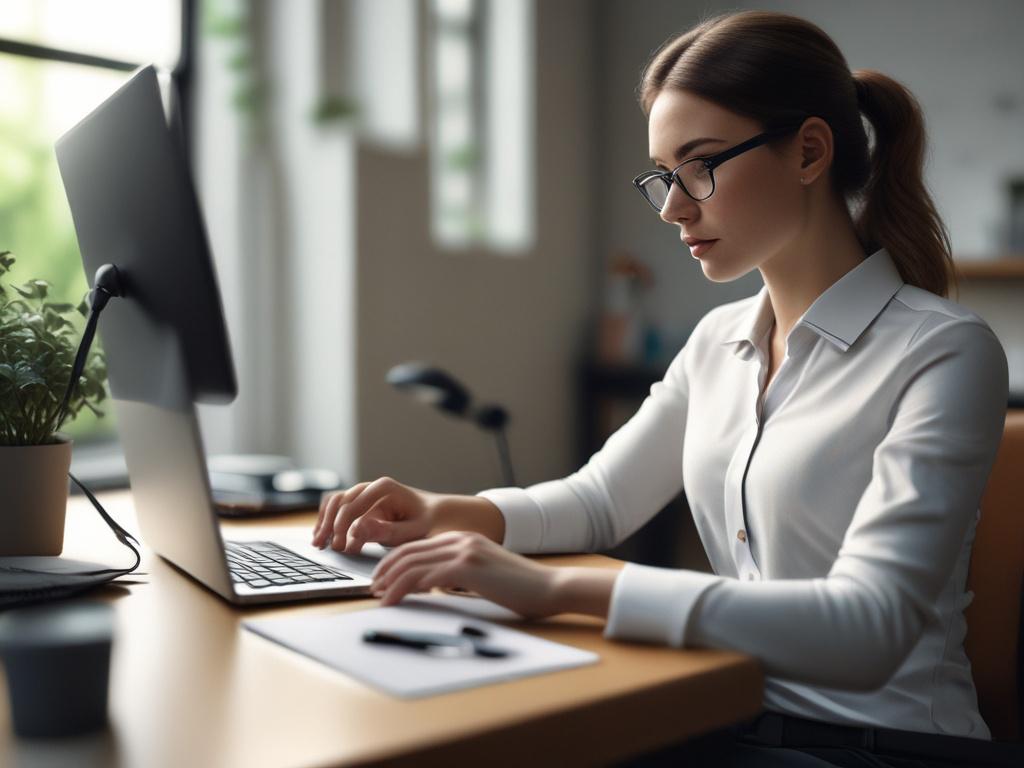 a close up shot of a focused virtual assistant working
