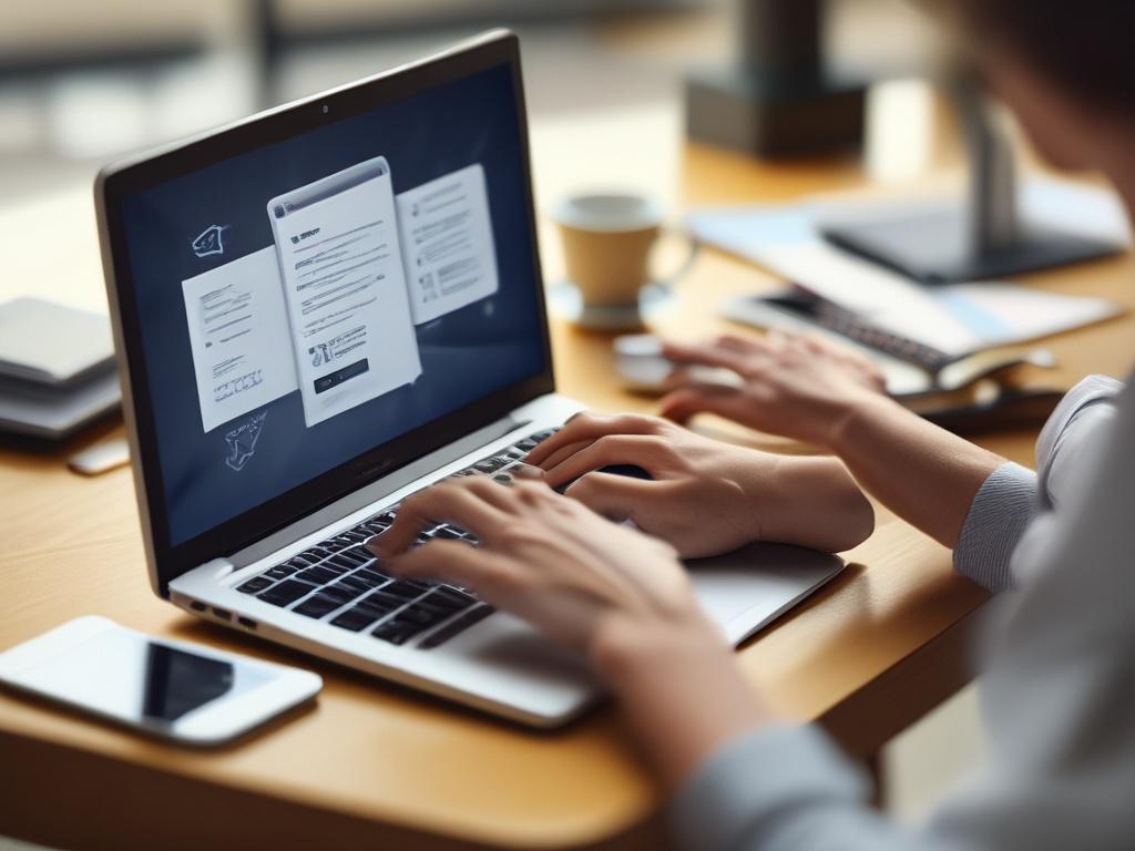 realistic high resolution of a person typing on a laptop