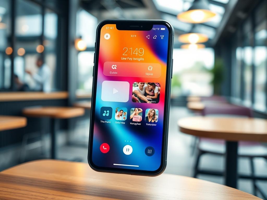 A close up of a smartphone displaying a vibrant mobile