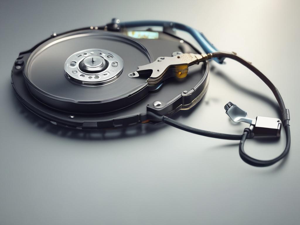 close-up shot of a data recovery process in action, hyper-realistic, simple composition, high-resolution.