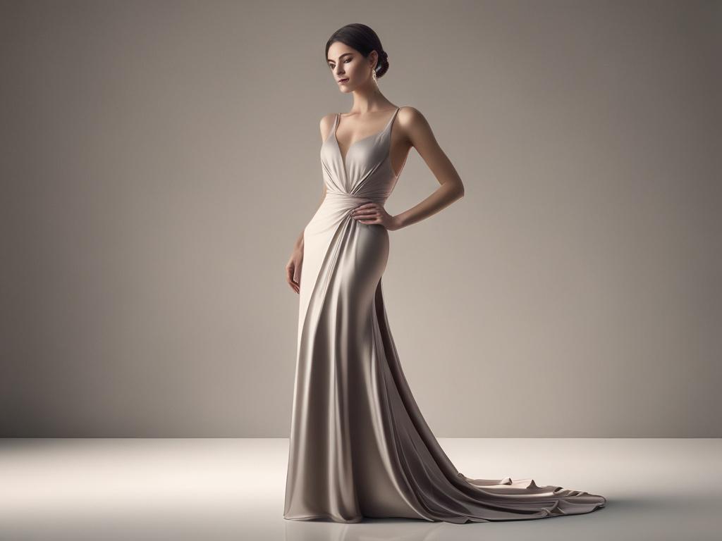 A stunning, elegant woman dressed in a stylish evening gown,