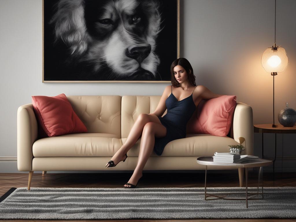 A captivating scene of an alluring woman in a cozy,