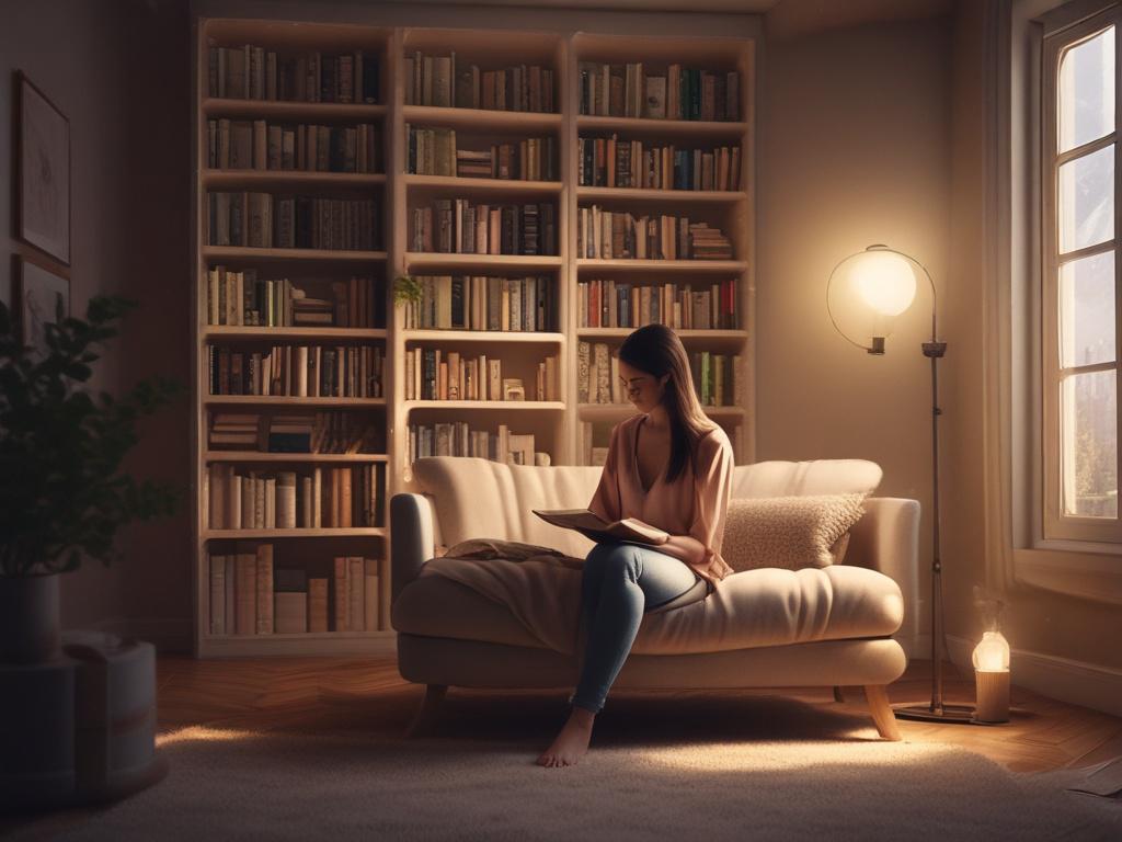 a serene setting with a person reading a book in