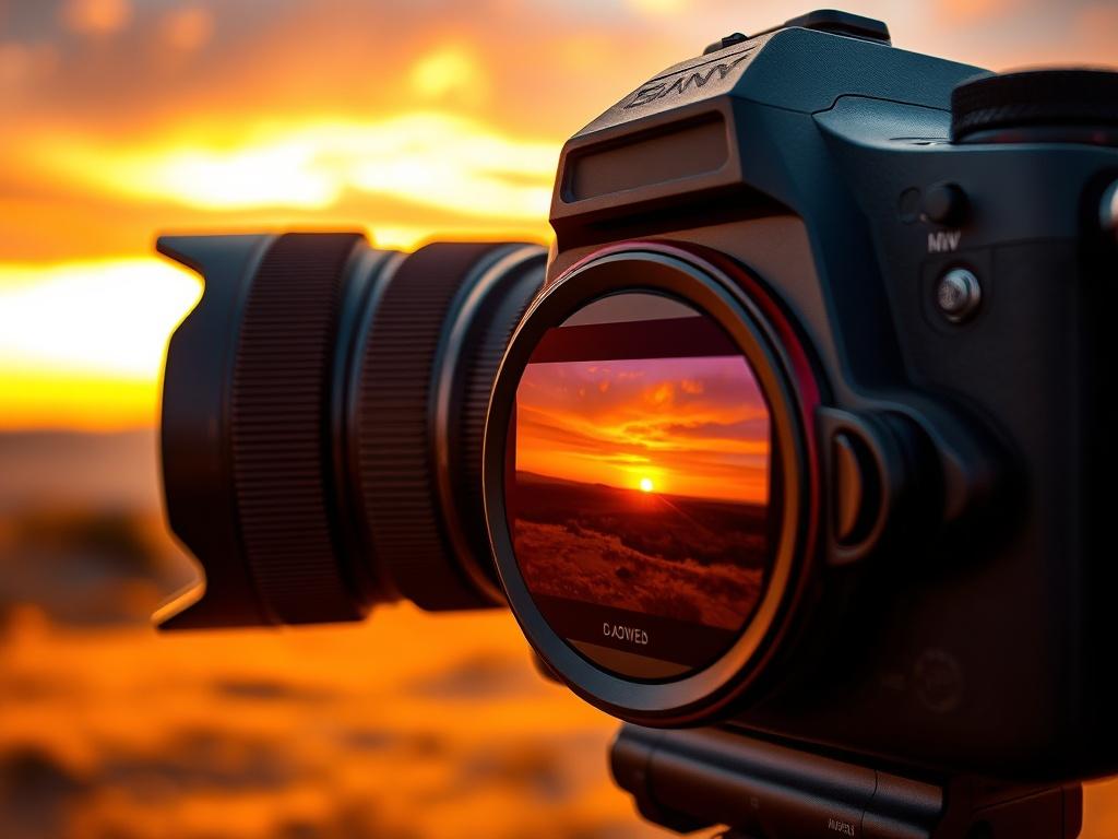 A close up of a professional camera with a stunning