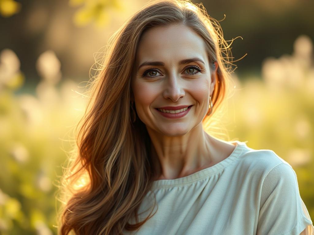 **AI Image Generation Prompt:**

Create a realistic high-resolution image of a serene woman, embodying the essence of spiritual insight and intuitive wisdom. The subject should be Bebe Ray Gardon, depicted confidently in a calm, natural setting that reflects her connection to the universe and faith. She has warm, inviting features, with a gentle, knowing smile, and her eyes convey depth and understanding.

The composition should be simple and clear, focusing solely on her, with a subtle blur in the backgrou