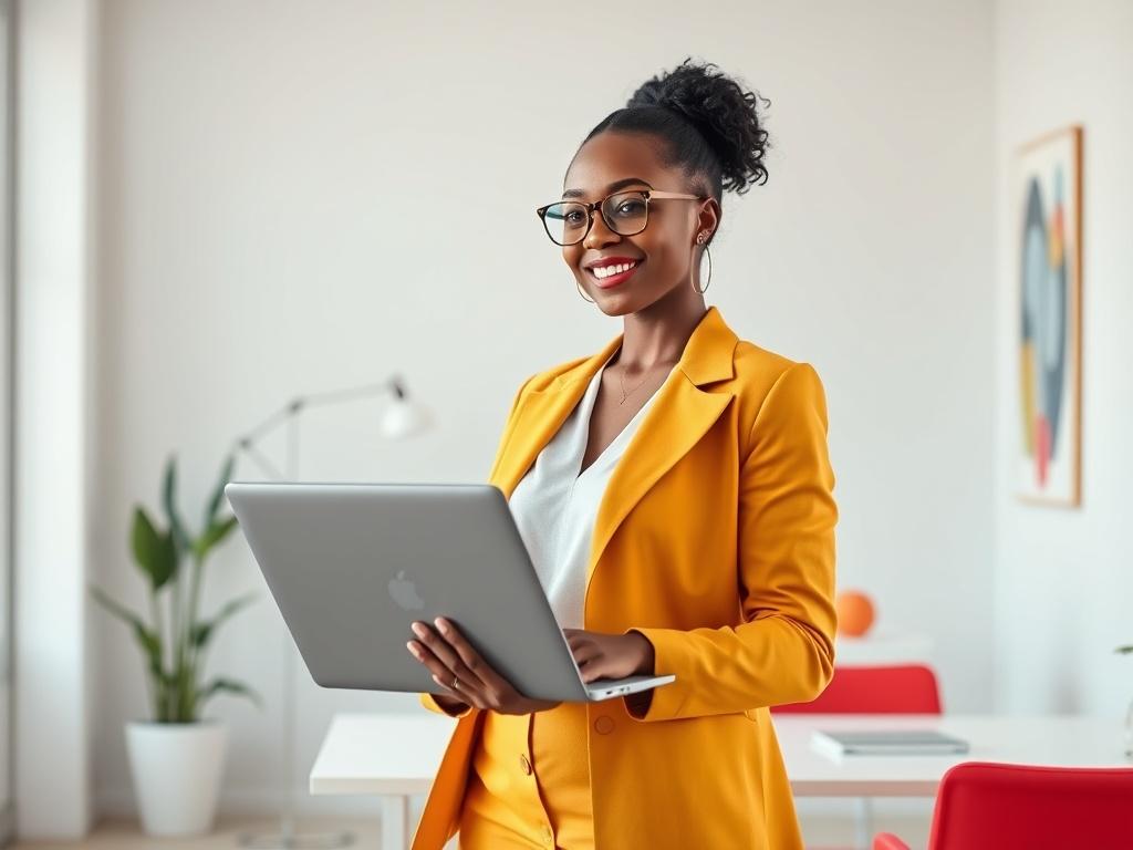 A vibrant and uplifting scene of a confident, stylish woman