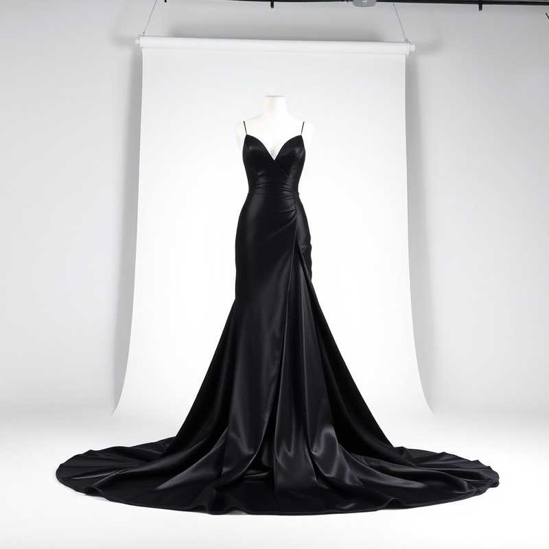 Black Satin Evening Gown