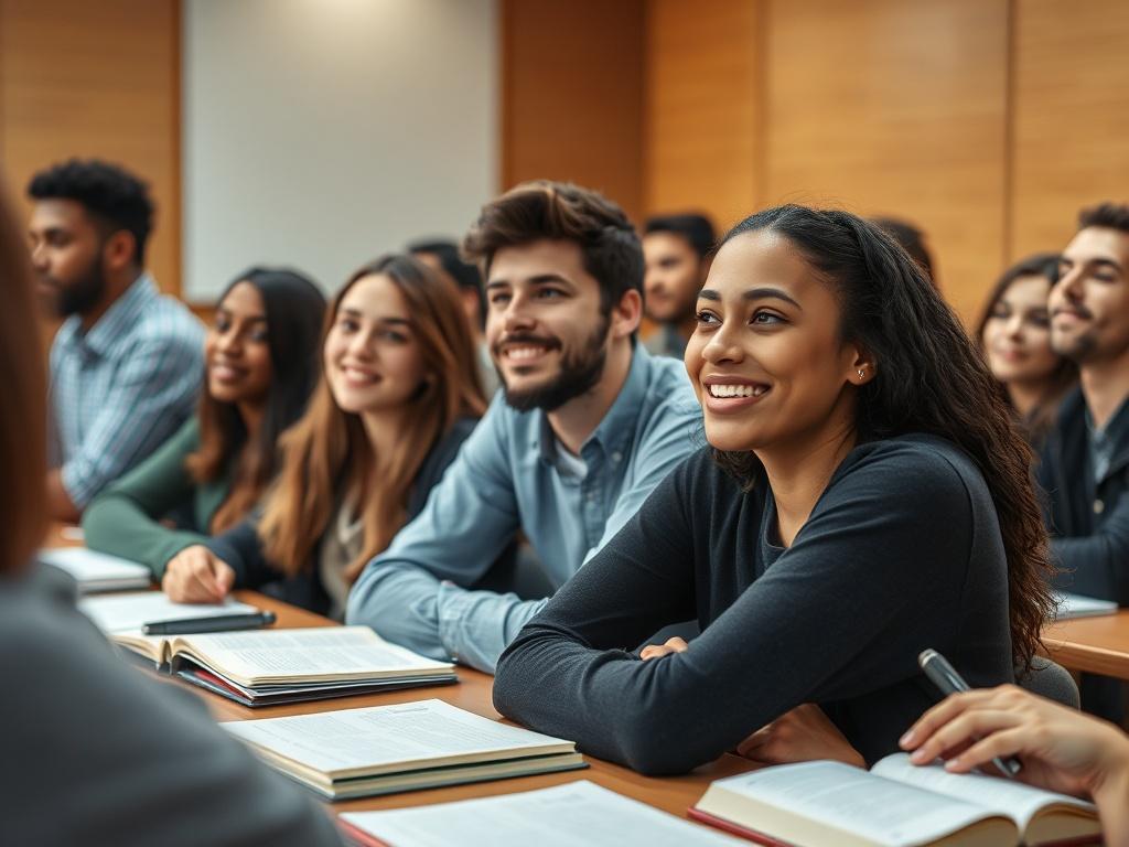 A focused close up of a diverse group of students