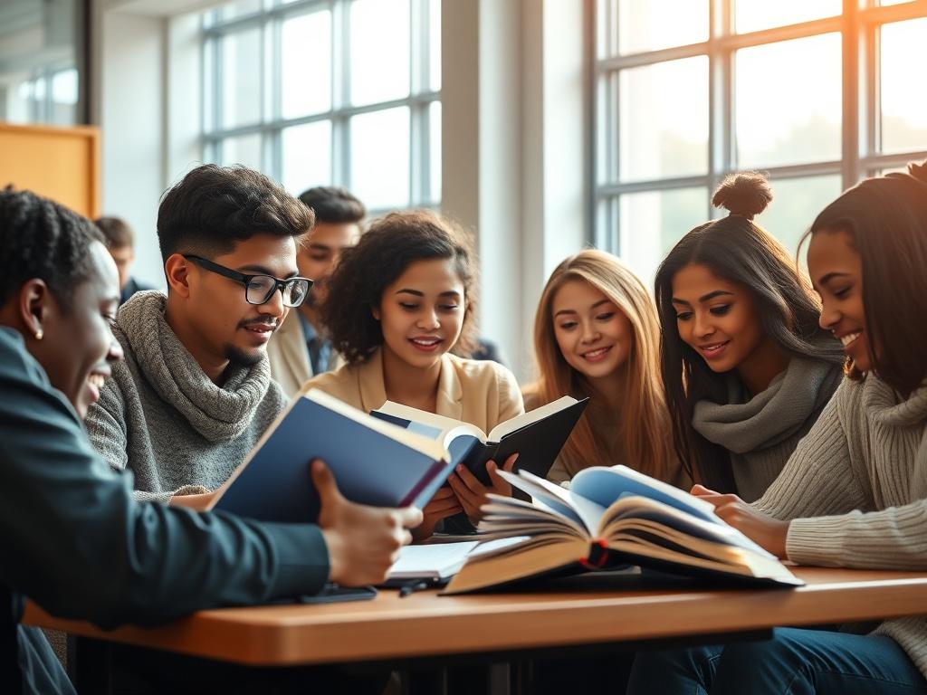 A focused shot of a diverse group of students engaged