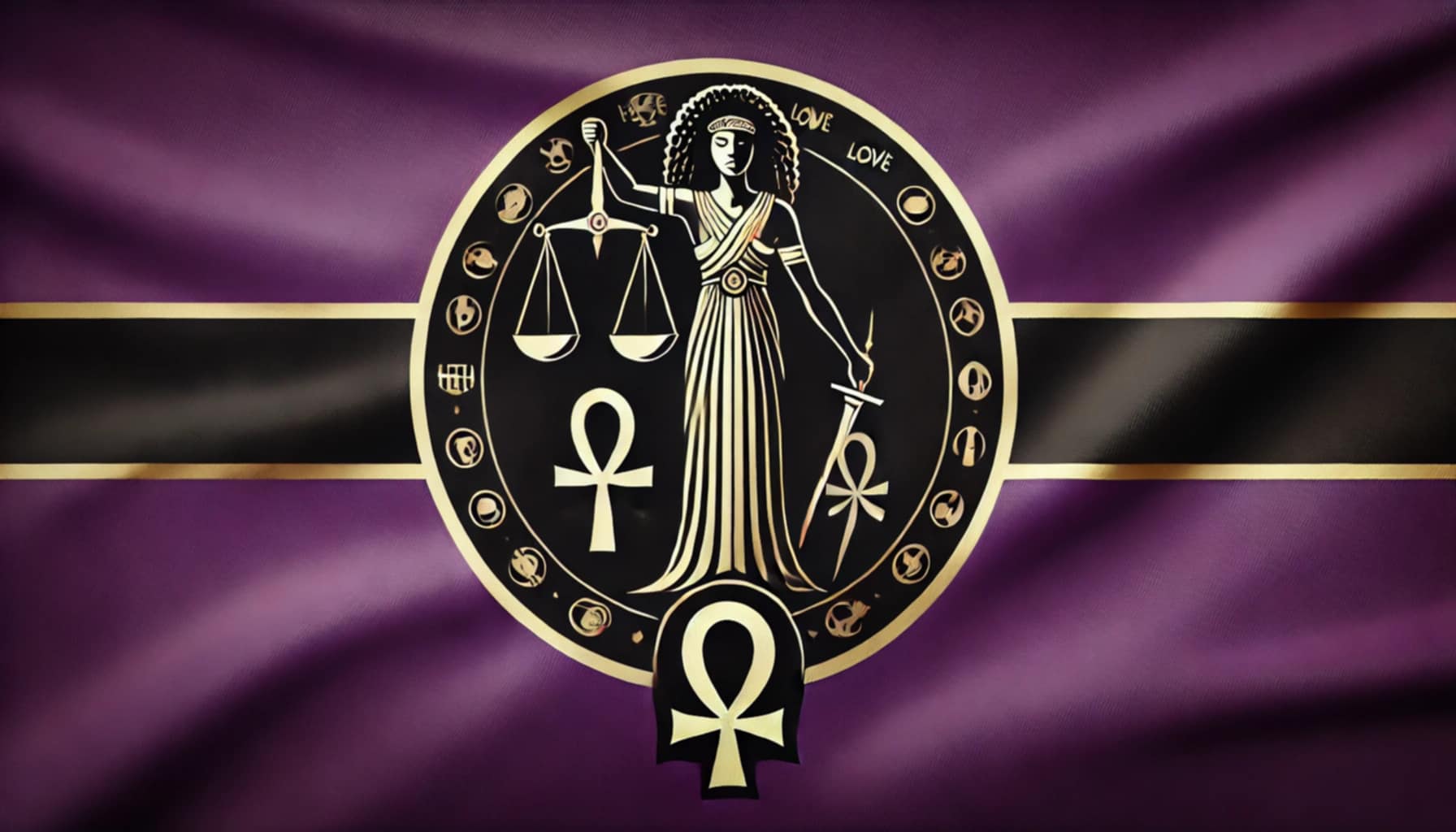 S.T.I.M.M. Flag - Sacred emblem with Lady Justice seal and Ankh symbols