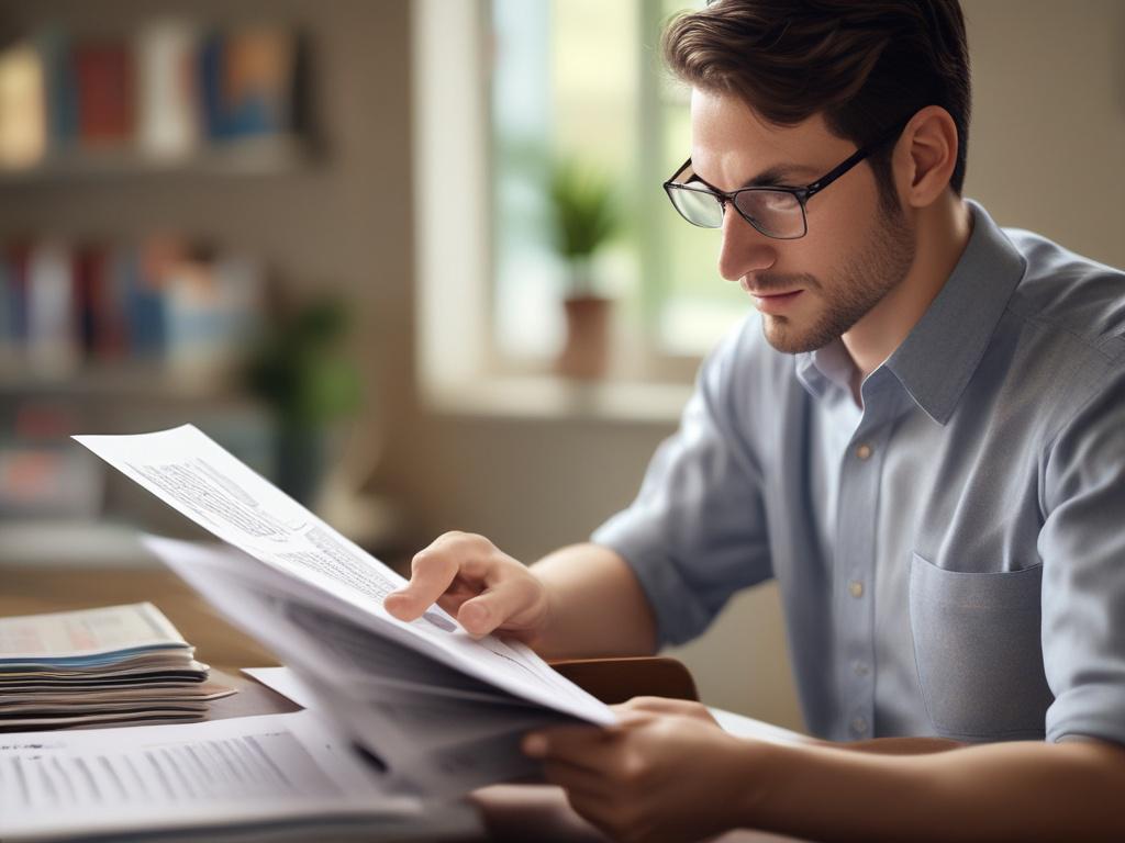 A close up shot of a person reviewing educational brochures