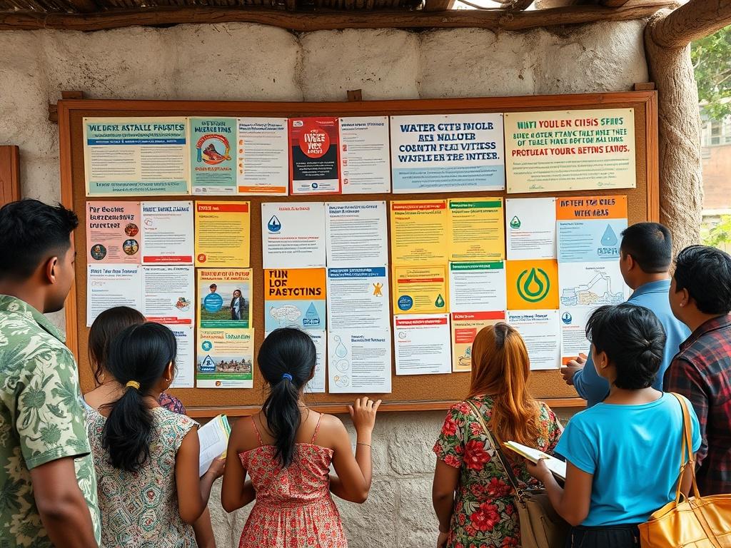A community bulletin board filled with colorful flyers and updates