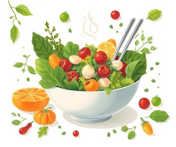 Healthy living illustration with fresh vegetables and wellness elements