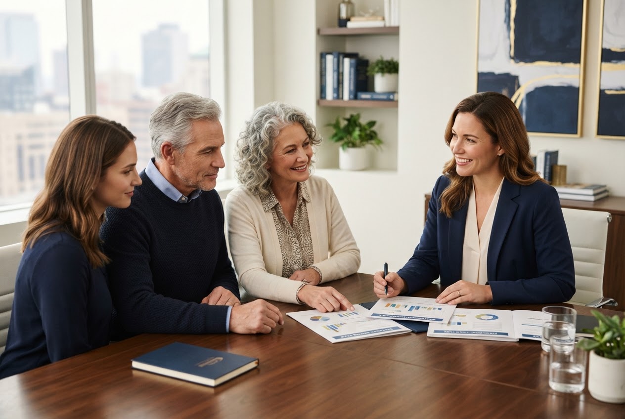 A couple reviews a retirement plan with a financial advisor
