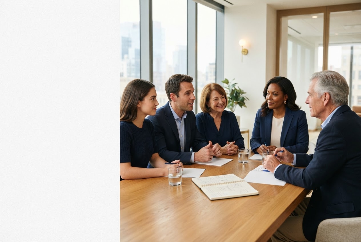 A financial advisor listens to a multigenerational family