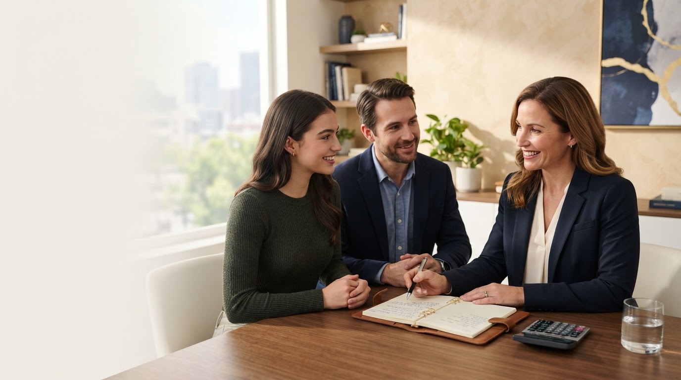 A financial educator reviews a savings plan with a couple