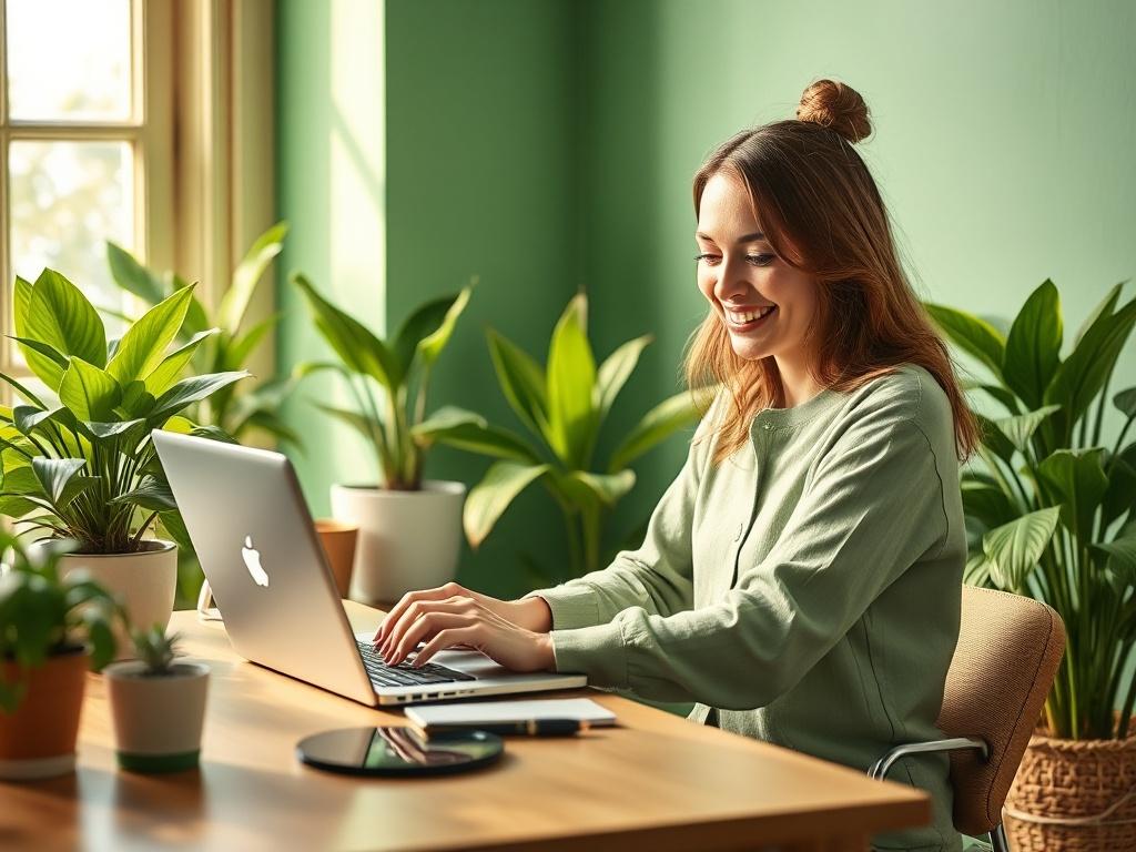 A vibrant scene of a woman sitting at a stylish