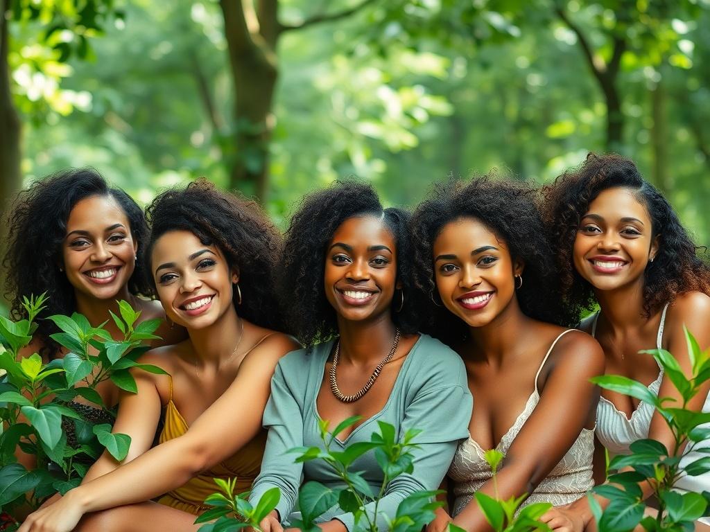 A serene portrait of a diverse group of women, showcasing