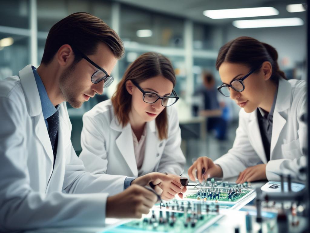 A focused portrait of a diverse team of researchers collaborating