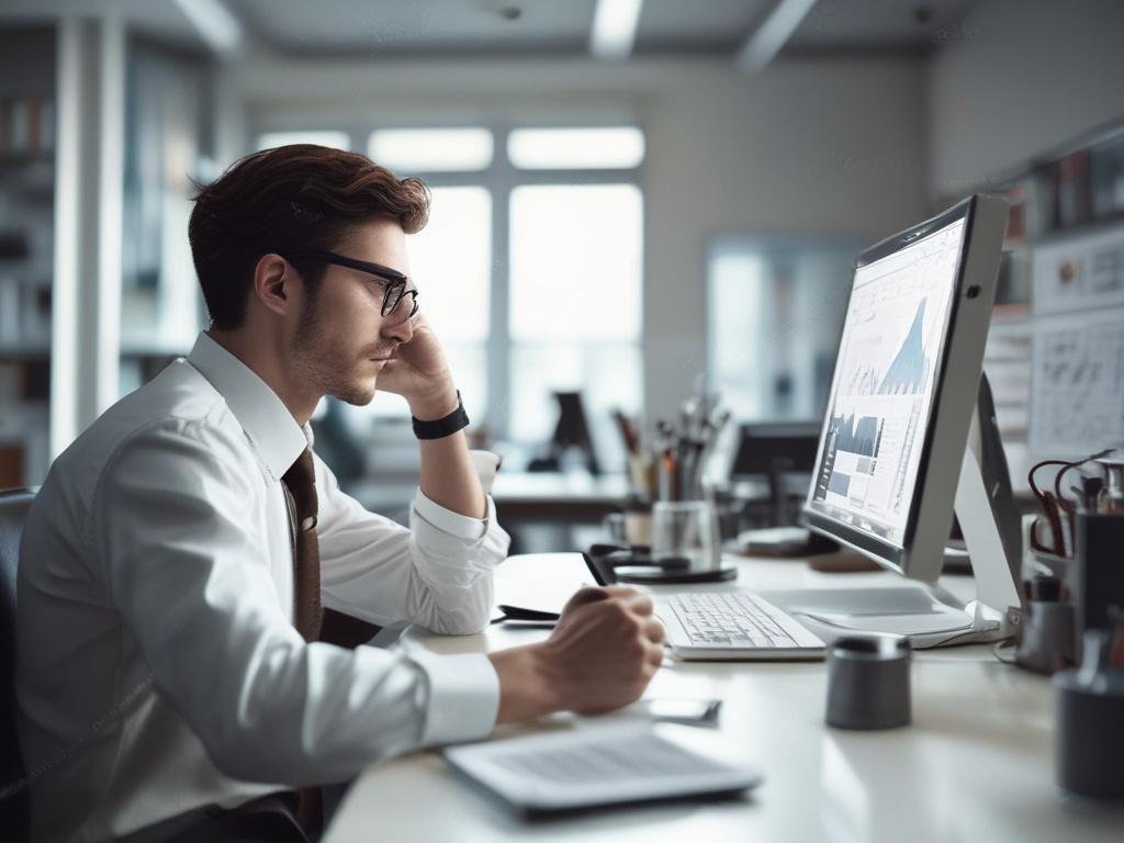 a researcher analyzing data, modern office setting, focus on research